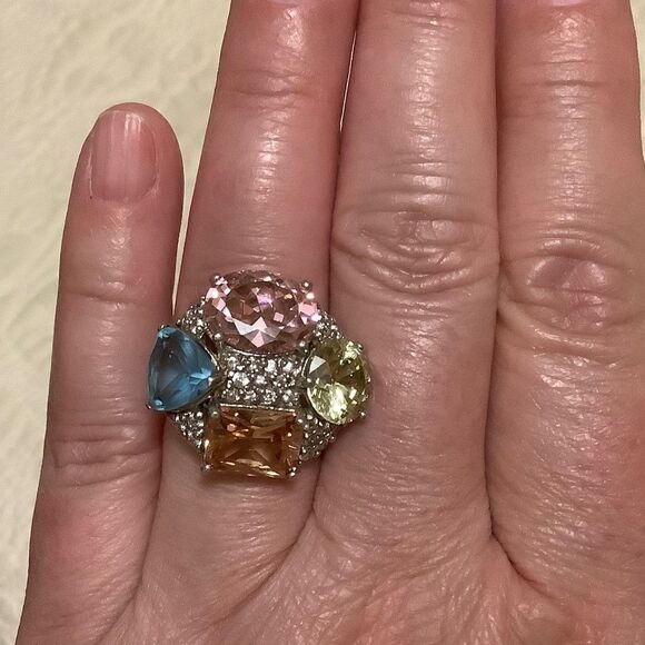 𝅺sterling SILVER MULTICOLOUR CRYSTALS WOMAN RING SIZE US 6.5​ - Picture 11 of 15